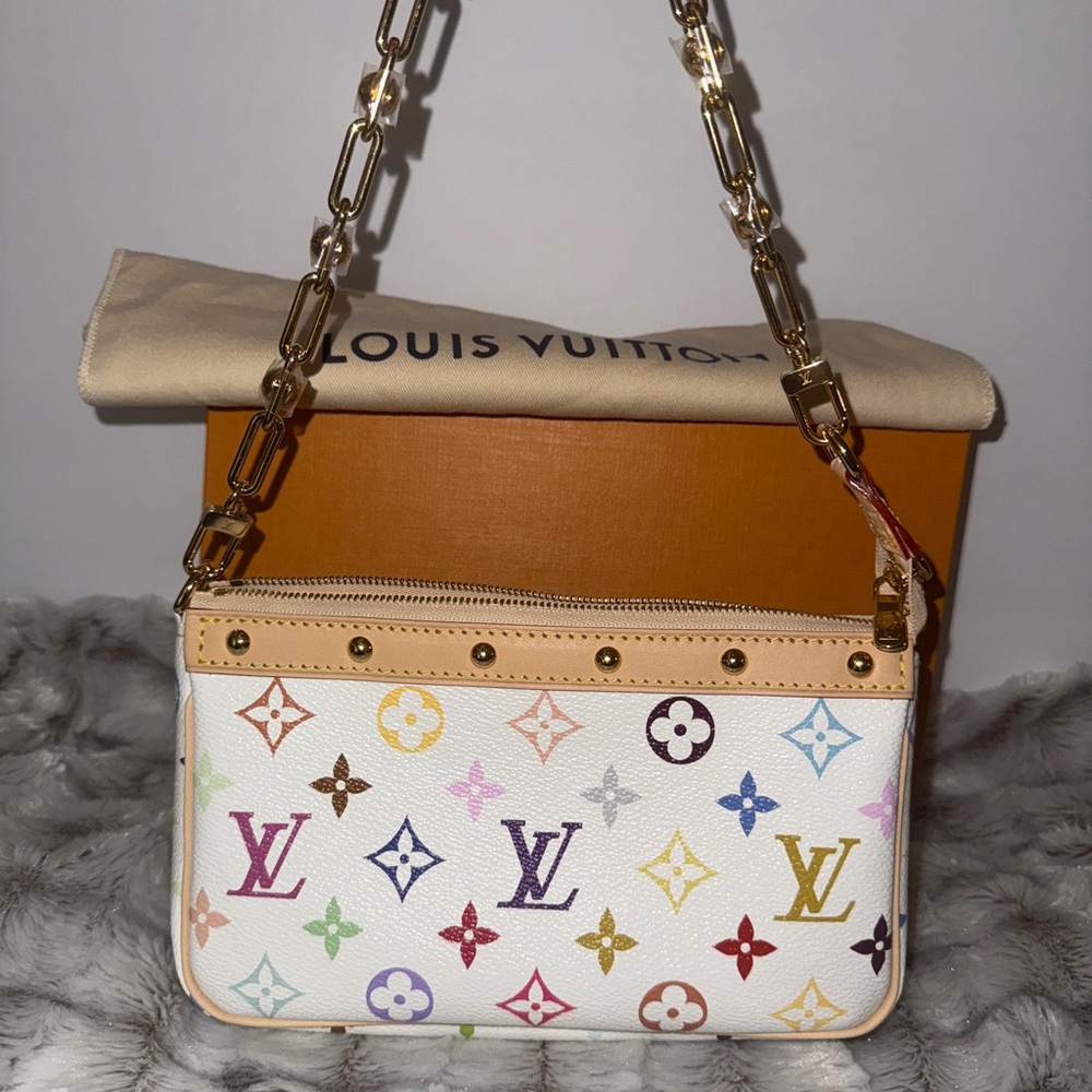 Louis Vuitton X Takashi Murakami Pochette White Multicolored Monogram